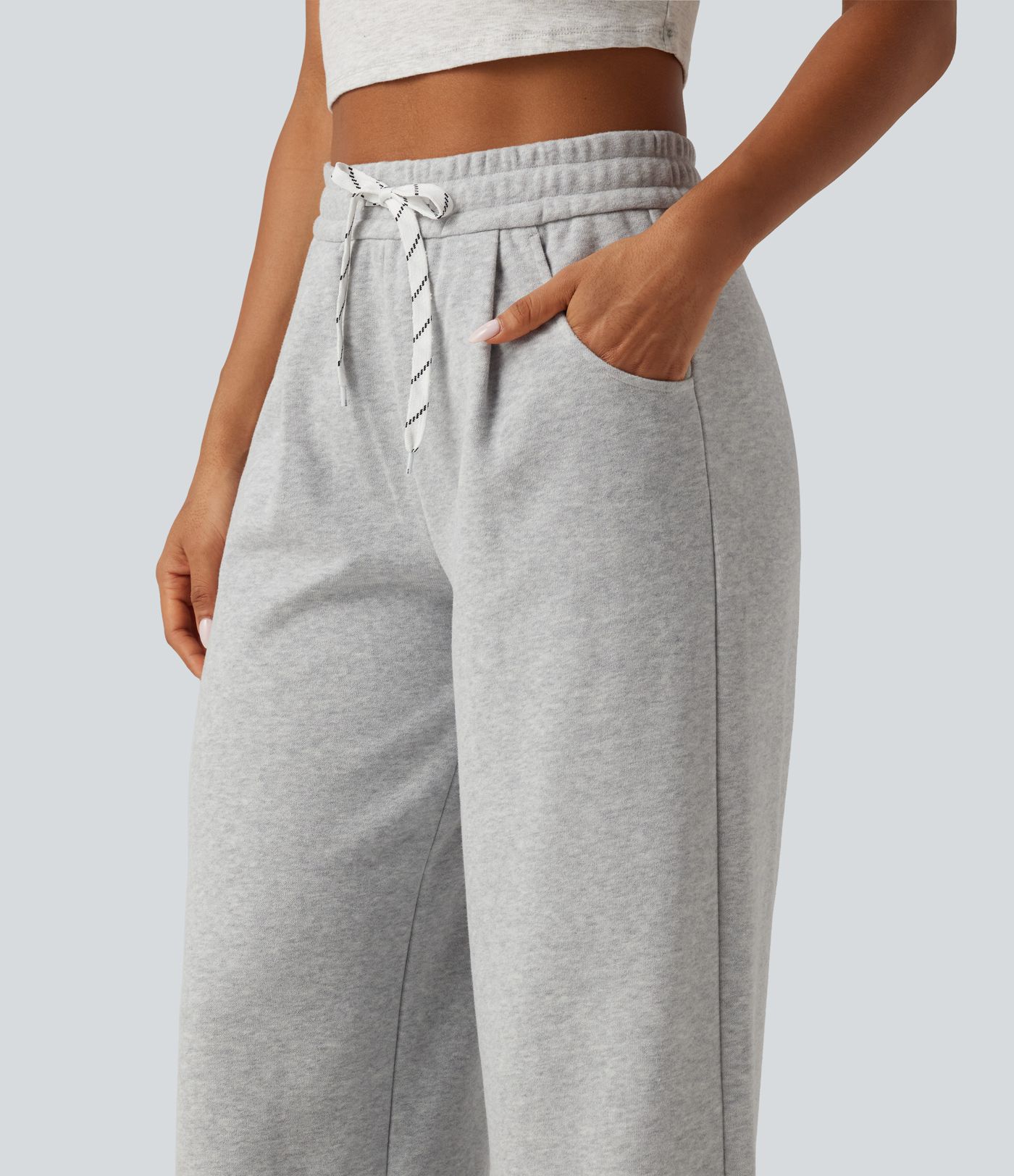 High Waisted Drawstring Wide Leg Fleece Casual Sweatpants with Pockets High Waisted Drawstring Wide Leg Fleece Casual Sweatpants with Pockets