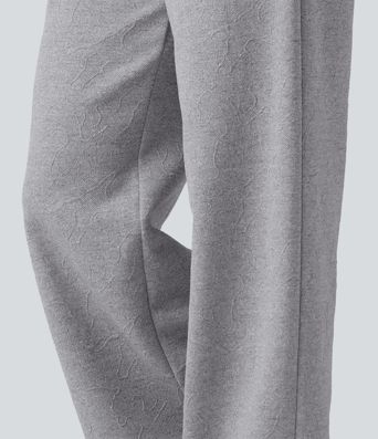 High Waisted Jacquard Patterned Wide Leg Casual Joggers with Pockets