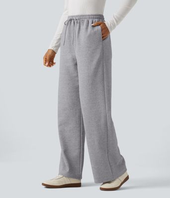 High Waisted Jacquard Patterned Wide Leg Casual Joggers with Pockets