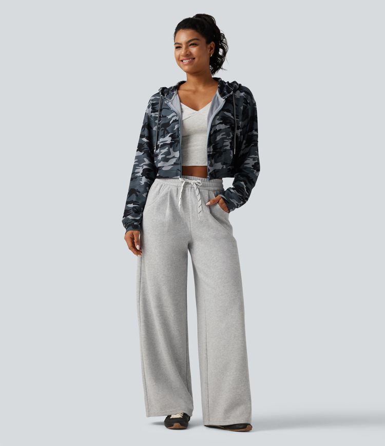 High Waisted Drawstring Wide Leg Fleece Casual Sweatpants with Pockets High Waisted Drawstring Wide Leg Fleece Casual Sweatpants with Pockets