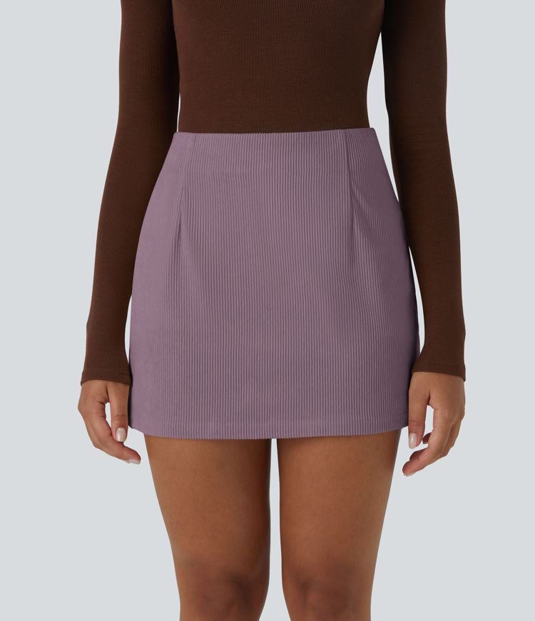 High Waisted 2-in-1 A Line Mini Corduroy Casual Skirt