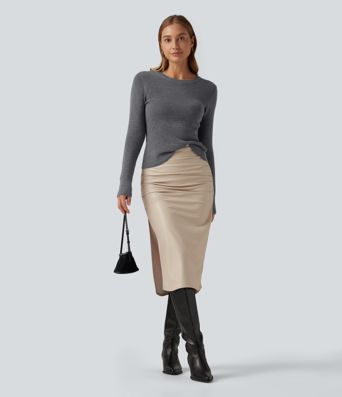 Round Neck Long Sleeve Cut Out Crossover Casual Sweater