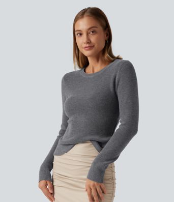 Round Neck Long Sleeve Cut Out Crossover Casual Sweater