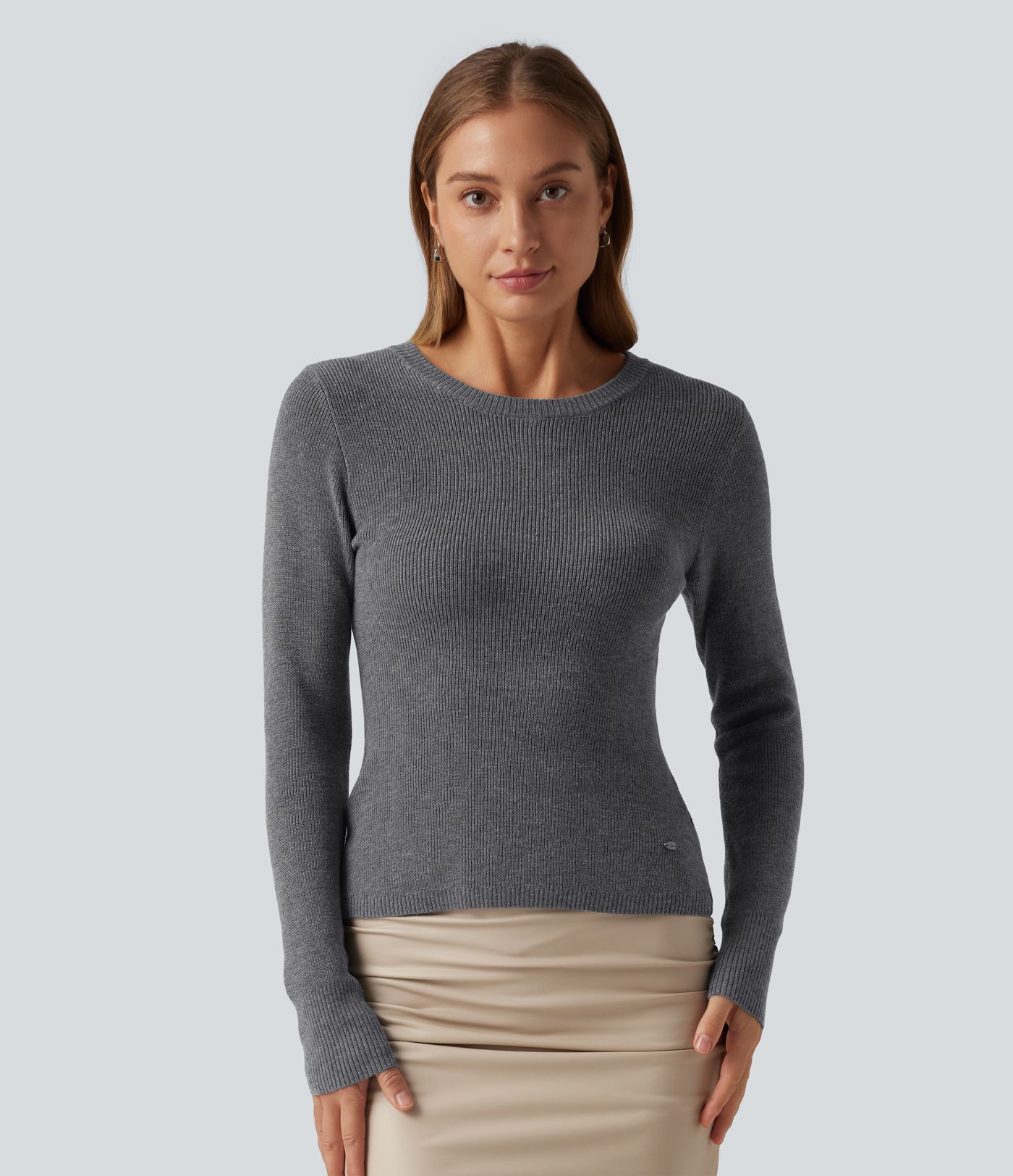 Round Neck Long Sleeve Cut Out Crossover Casual Sweater