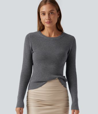 Round Neck Long Sleeve Cut Out Crossover Casual Sweater