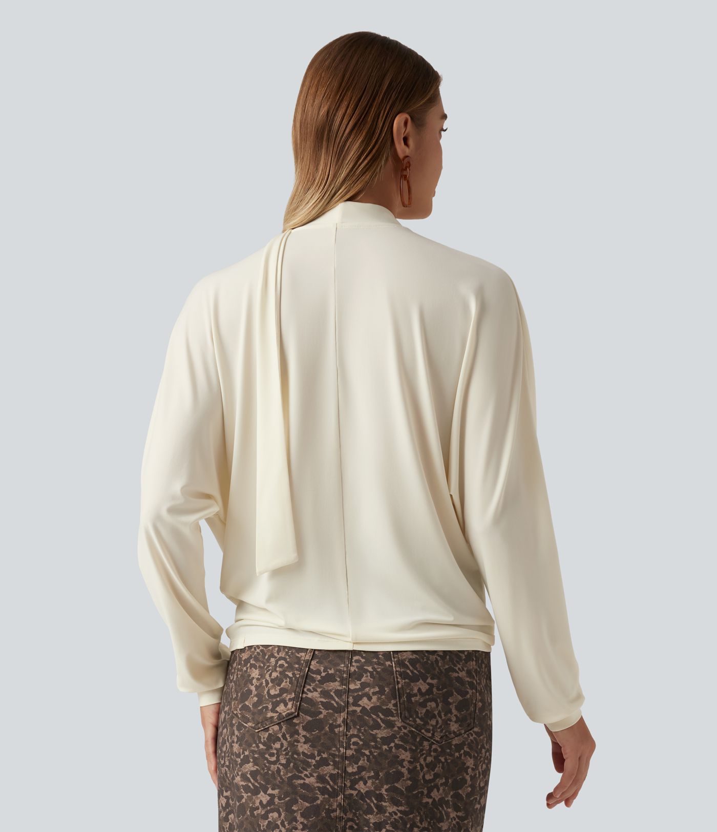Cowl Neck Long Sleeve Work Top with Scarf