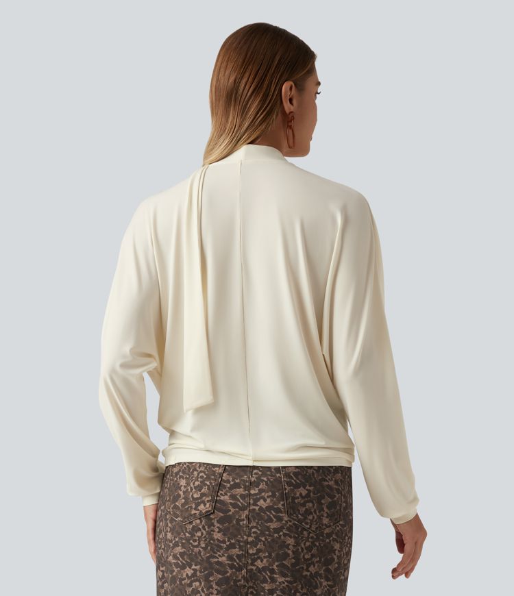 Cowl Neck Long Sleeve Work Top with Scarf