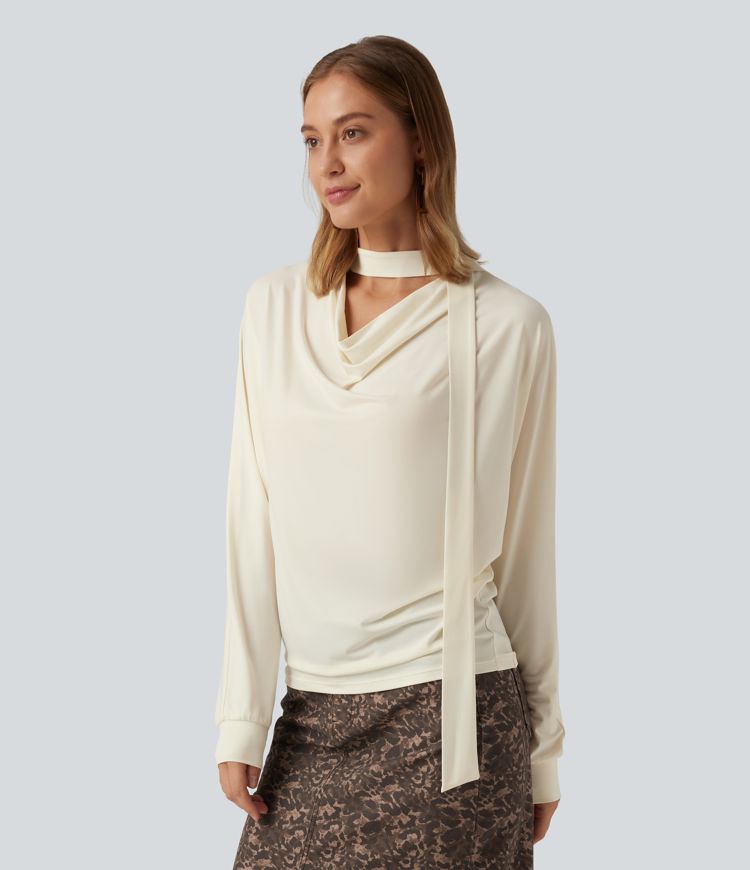 Cowl Neck Long Sleeve Work Top with Scarf