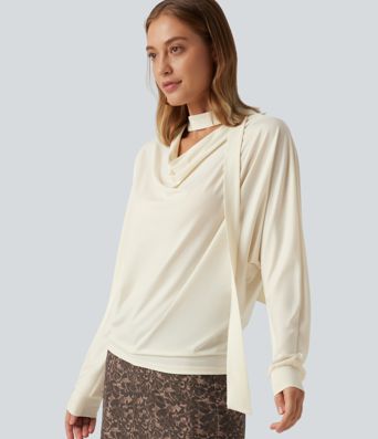 Cowl Neck Long Sleeve Work Top with Scarf