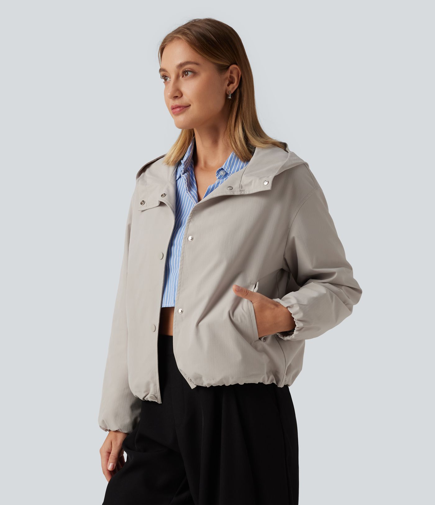 Hooded Long Sleeve Casual Jacket with Pockets Hooded Long Sleeve Casual Jacket with Pockets