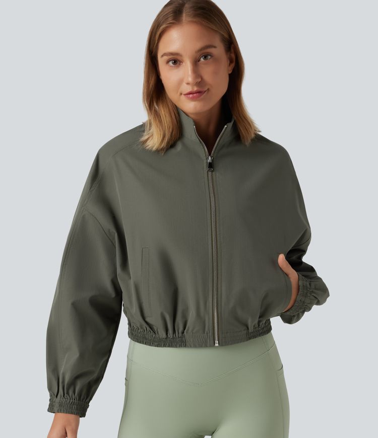 Stand Collar Long Sleeve Running Jacket with Pockets