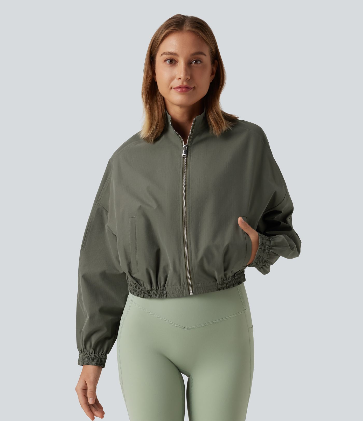 Stand Collar Long Sleeve Running Jacket with Pockets