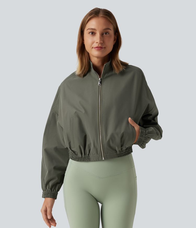 Stand Collar Long Sleeve Running Jacket with Pockets