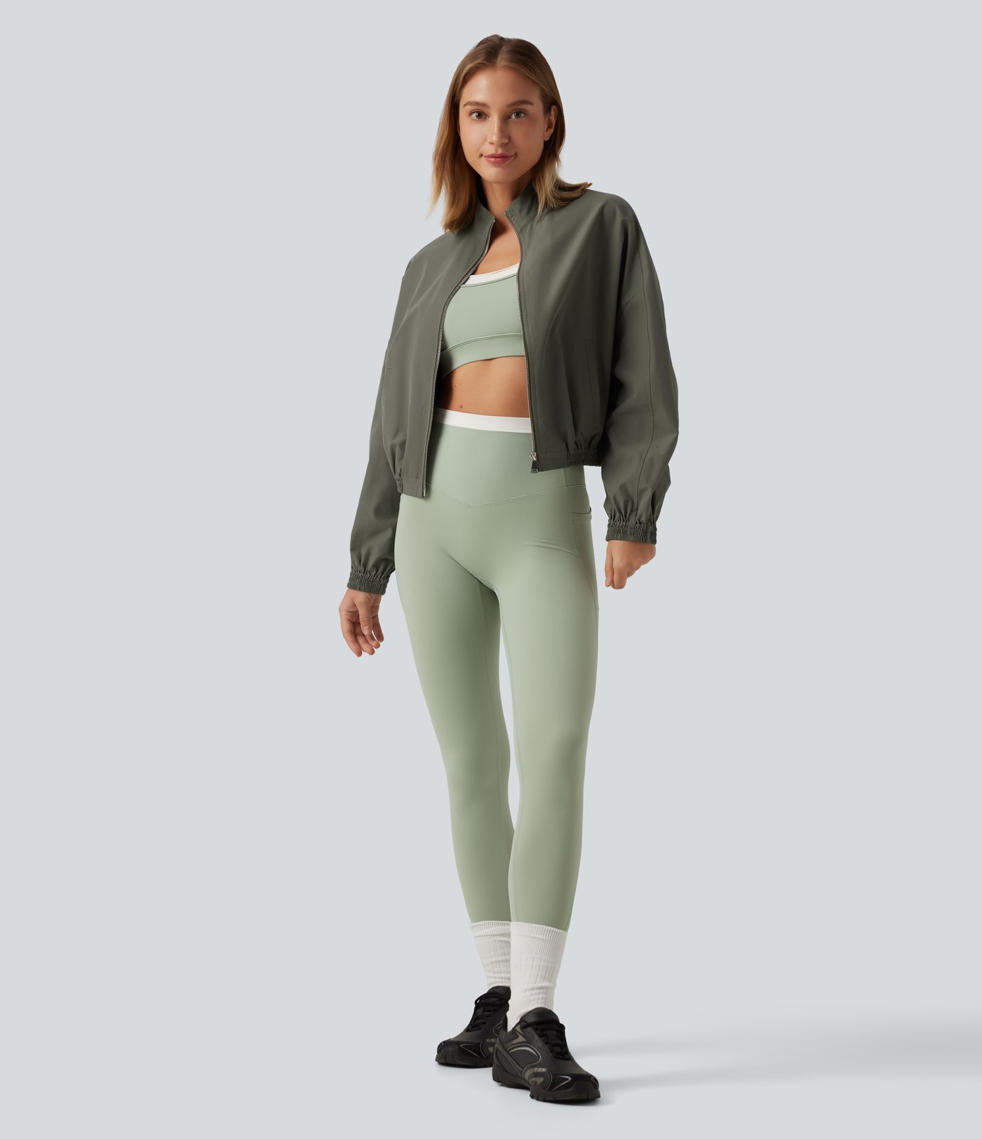 Stand Collar Long Sleeve Running Jacket with Pockets