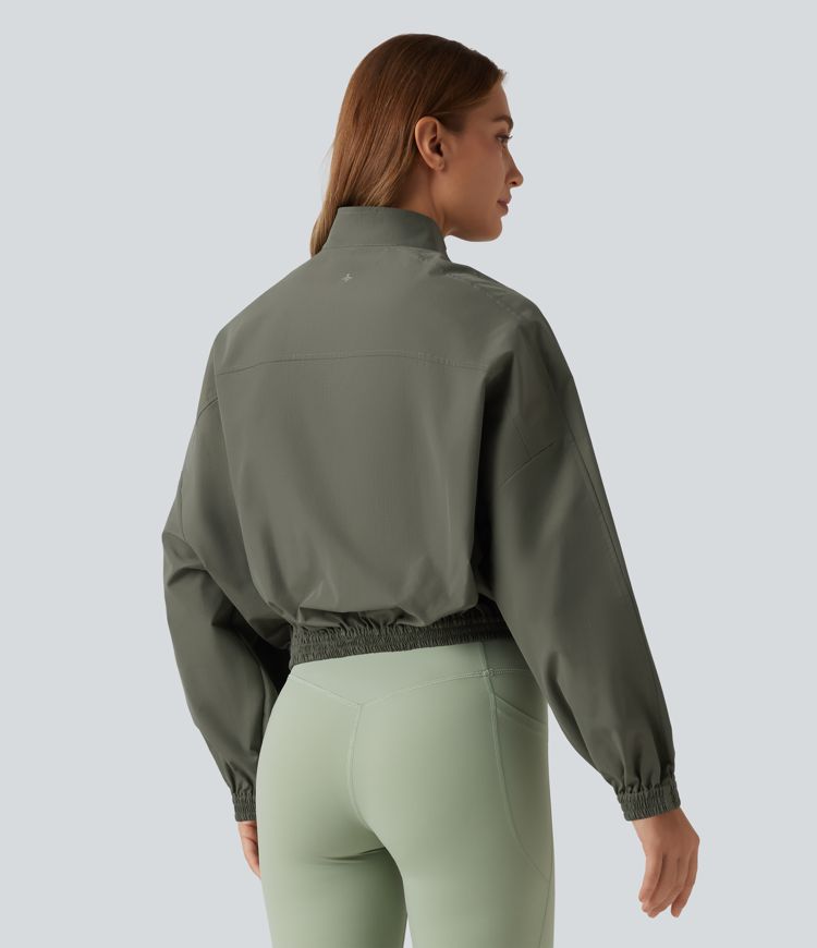 Stand Collar Long Sleeve Running Jacket with Pockets