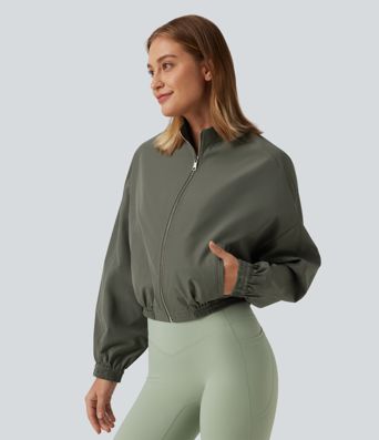 Stand Collar Long Sleeve Running Jacket with Pockets