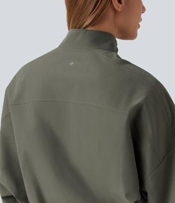 Stand Collar Long Sleeve Running Jacket with Pockets