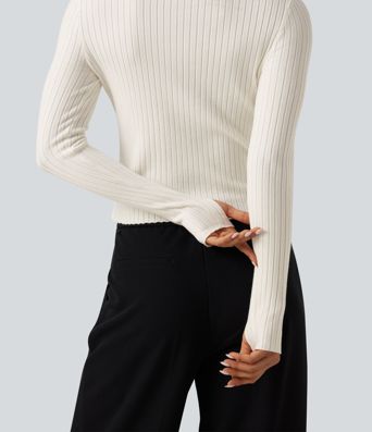 Mock Neck Long Sleeve Slim Work Sweater with Thumbholes Mock Neck Long Sleeve Slim Work Sweater with Thumbholes
