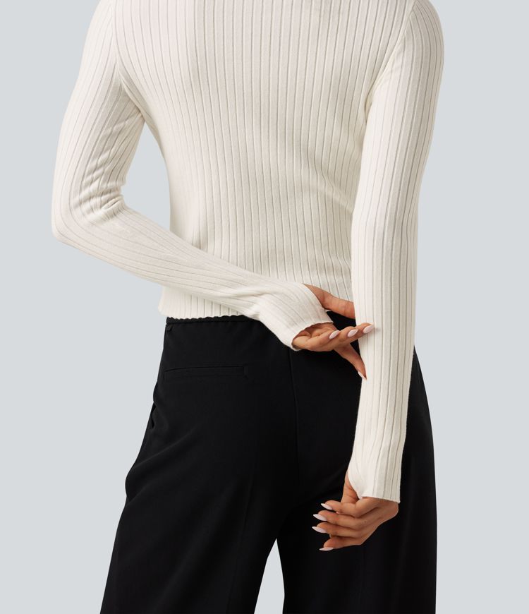 Mock Neck Long Sleeve Slim Work Sweater with Thumbholes Mock Neck Long Sleeve Slim Work Sweater with Thumbholes