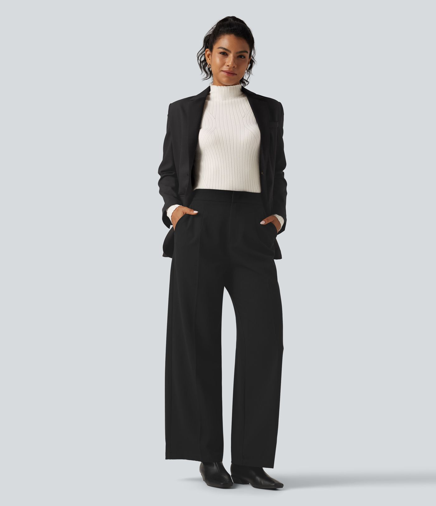 Mock Neck Long Sleeve Slim Work Sweater with Thumbholes Mock Neck Long Sleeve Slim Work Sweater with Thumbholes