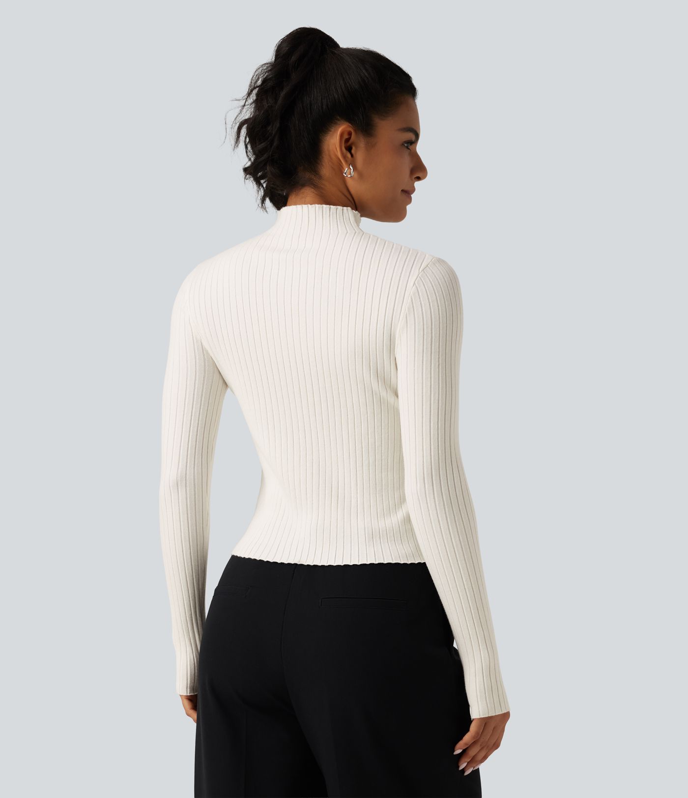 Mock Neck Long Sleeve Slim Work Sweater with Thumbholes Mock Neck Long Sleeve Slim Work Sweater with Thumbholes