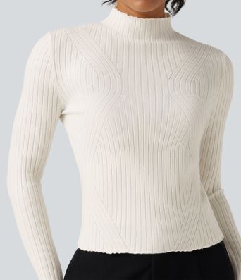 Mock Neck Long Sleeve Slim Work Sweater with Thumbholes Mock Neck Long Sleeve Slim Work Sweater with Thumbholes