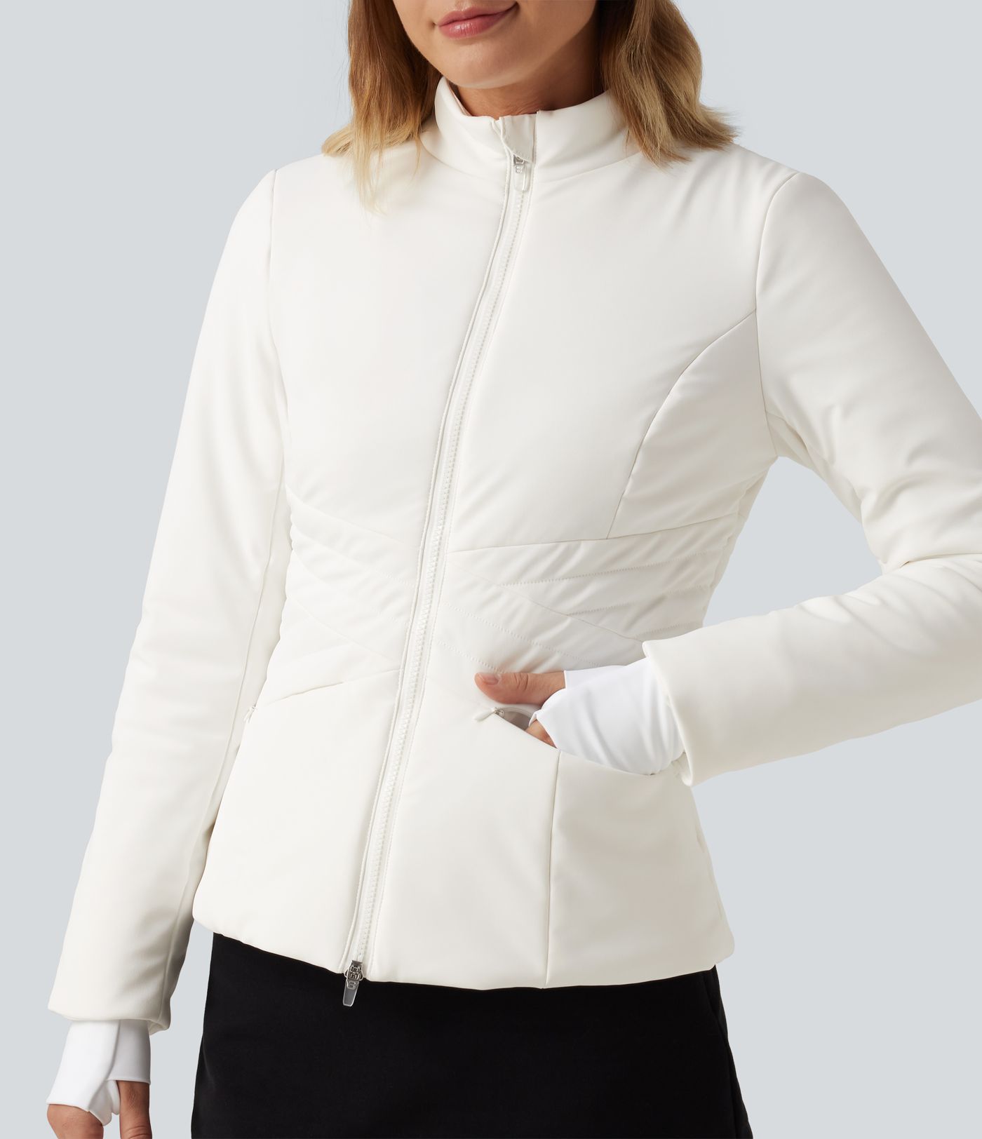 PuffFlex Long Sleeve Double Zipper Casual Padded Jacket with Pockets PuffFlex Long Sleeve Double Zipper Casual Padded Jacket with Pockets