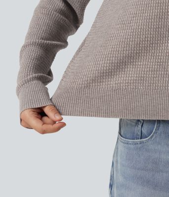 Round Neck Long Sleeve Cut-Out Back Casual Sweater Round Neck Long Sleeve Cut-Out Back Casual Sweater