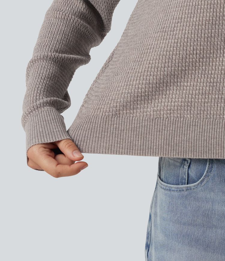 Round Neck Long Sleeve Cut-Out Back Casual Sweater Round Neck Long Sleeve Cut-Out Back Casual Sweater