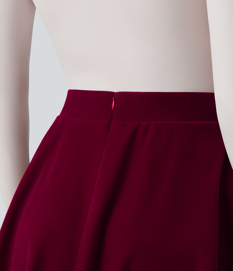 High Waisted A-Line Velvet Party Mini Skirt with Pockets