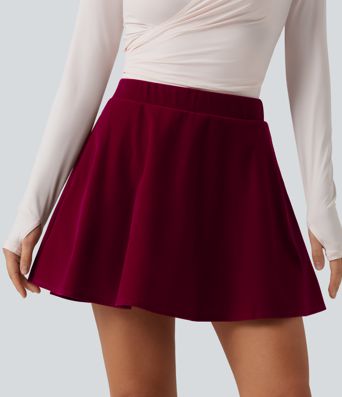 High Waisted A-Line Velvet Party Mini Skirt with Pockets