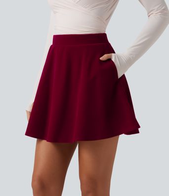 High Waisted A-Line Velvet Party Mini Skirt with Pockets