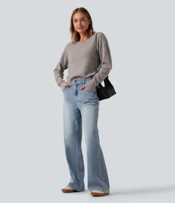 Round Neck Long Sleeve Cut-Out Back Casual Sweater Round Neck Long Sleeve Cut-Out Back Casual Sweater