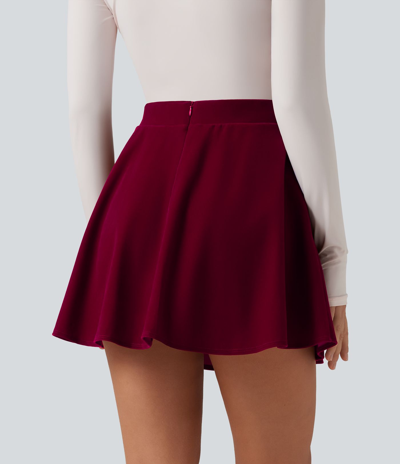 High Waisted A-Line Velvet Party Mini Skirt with Pockets