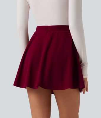 High Waisted A-Line Velvet Party Mini Skirt with Pockets