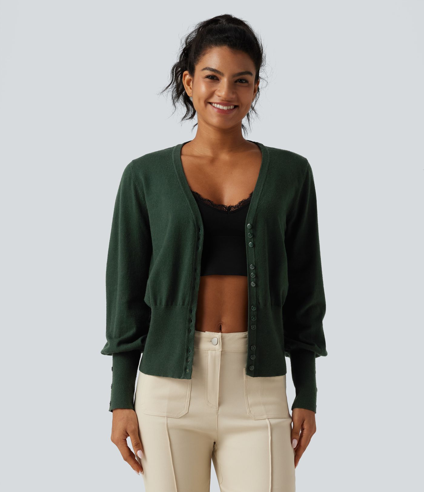 V Neck Bishop Long Sleeve Work Cardigan V Neck Bishop Long Sleeve Work Cardigan