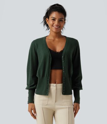 V Neck Bishop Long Sleeve Work Cardigan V Neck Bishop Long Sleeve Work Cardigan