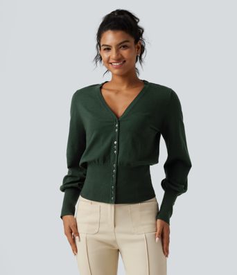 V Neck Bishop Long Sleeve Work Cardigan V Neck Bishop Long Sleeve Work Cardigan