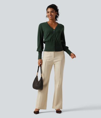 V Neck Bishop Long Sleeve Work Cardigan V Neck Bishop Long Sleeve Work Cardigan