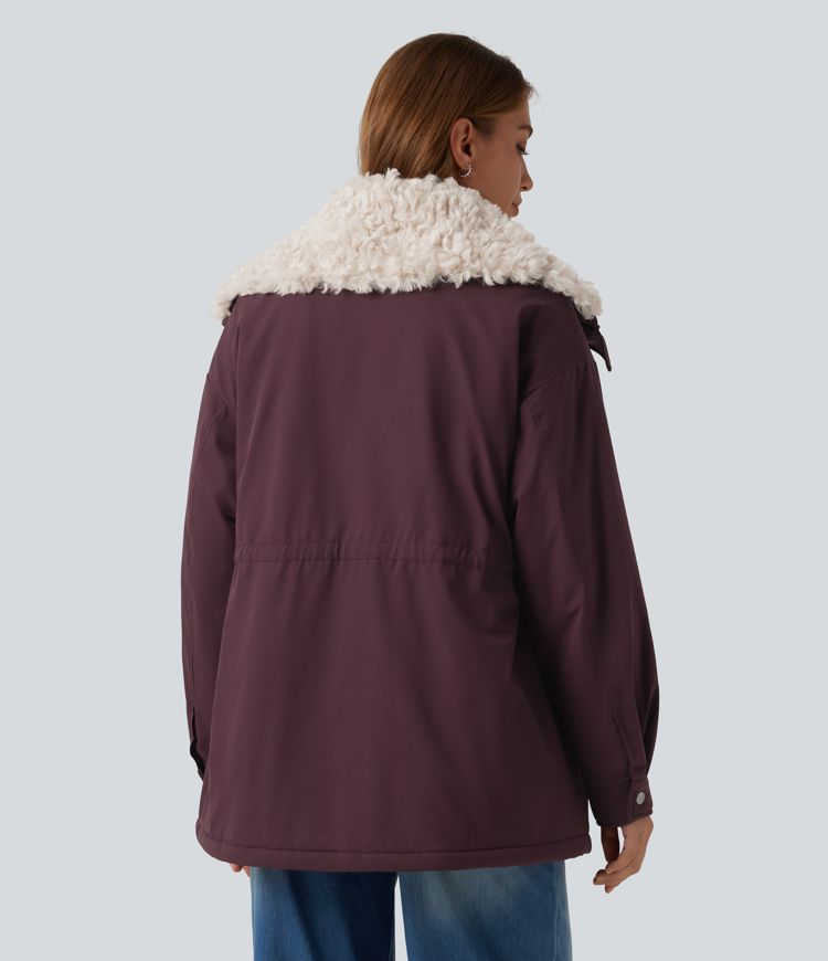 Lapel Long Sleeve Casual Padded Jacket with Pockets