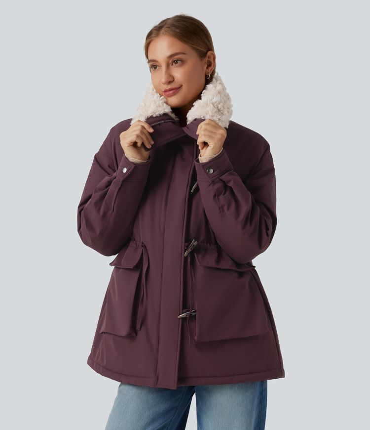 Lapel Long Sleeve Casual Padded Jacket with Pockets