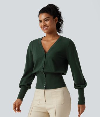 V Neck Bishop Long Sleeve Work Cardigan V Neck Bishop Long Sleeve Work Cardigan