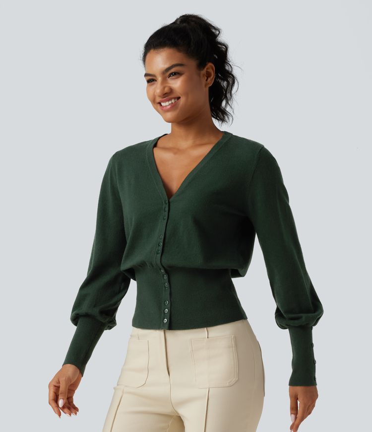 V Neck Bishop Long Sleeve Work Cardigan V Neck Bishop Long Sleeve Work Cardigan