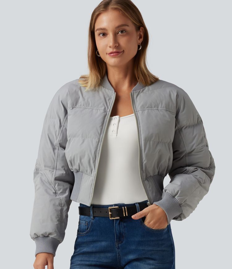 Lässige gesteppte Jacke mit Stehkragen und langen Ärmeln