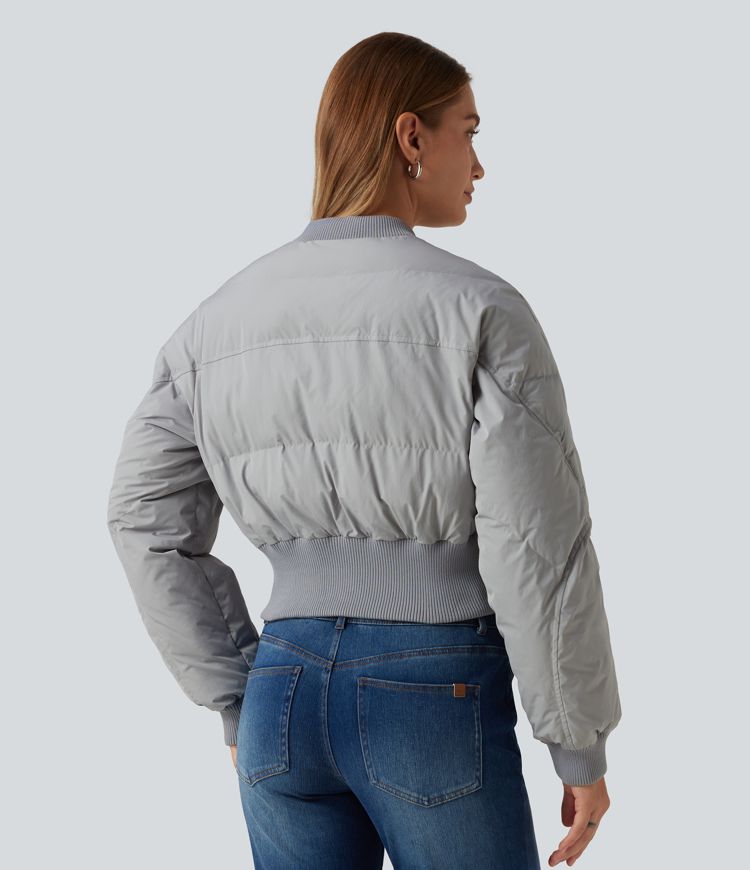 Grey  Mock Neck Long Sleeve Casual Padded Jacket / 2