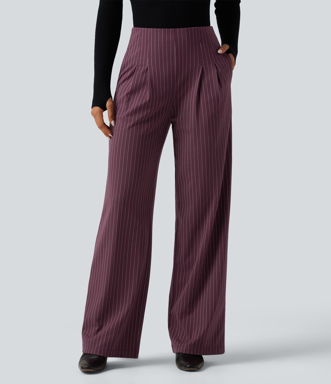 Halara Flex™ High Waisted Tie Side Wide Leg Stripe Work Pants with Pockets Halara Flex™ High Waisted Tie Side Wide Leg Stripe Work Pants with Pockets