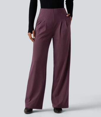 Halara Flex™ High Waisted Tie Side Wide Leg Stripe Work Pants with Pockets Halara Flex™ High Waisted Tie Side Wide Leg Stripe Work Pants with Pockets