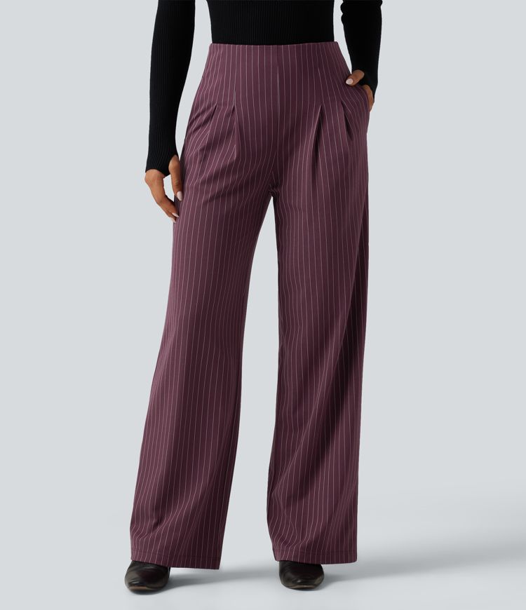 Halara Flex™ High Waisted Tie Side Wide Leg Stripe Work Pants with Pockets Halara Flex™ High Waisted Tie Side Wide Leg Stripe Work Pants with Pockets
