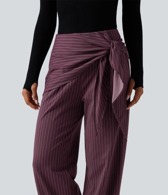 Halara Flex™ High Waisted Tie Side Wide Leg Stripe Work Pants with Pockets Halara Flex™ High Waisted Tie Side Wide Leg Stripe Work Pants with Pockets