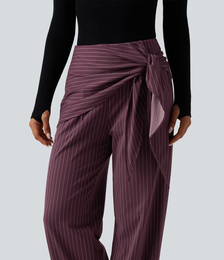 Halara Flex™ High Waisted Tie Side Wide Leg Stripe Work Pants with Pockets Halara Flex™ High Waisted Tie Side Wide Leg Stripe Work Pants with Pockets